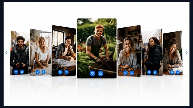 Screenshot azubister: Berufe-Check mit Swipe-Bewertung von Berufsbildern